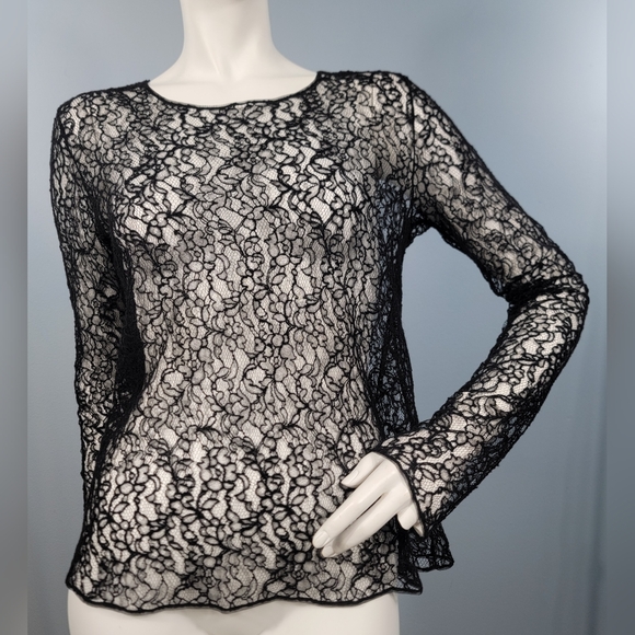 La Perla Wool Alpaca Floral regal Leavers Lace Long Sleeve Top Black size small - Picture 2 of 15